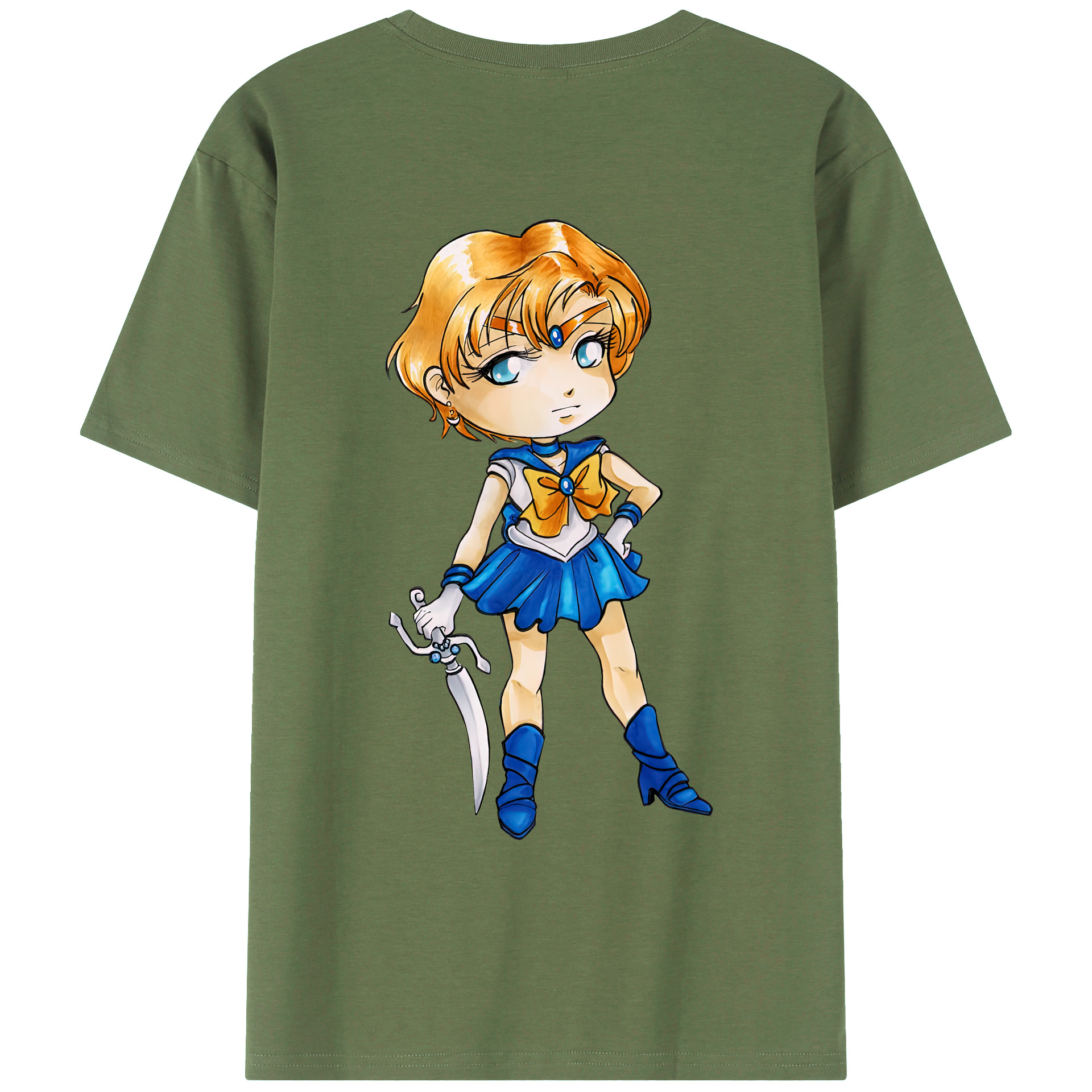 （画像用） 美少女戦士セーラームーン 天王はるか Sailor Moon Tenoh Haruka 綿100％ メンズ半袖Tシャツ（バックプリント） 通気性
